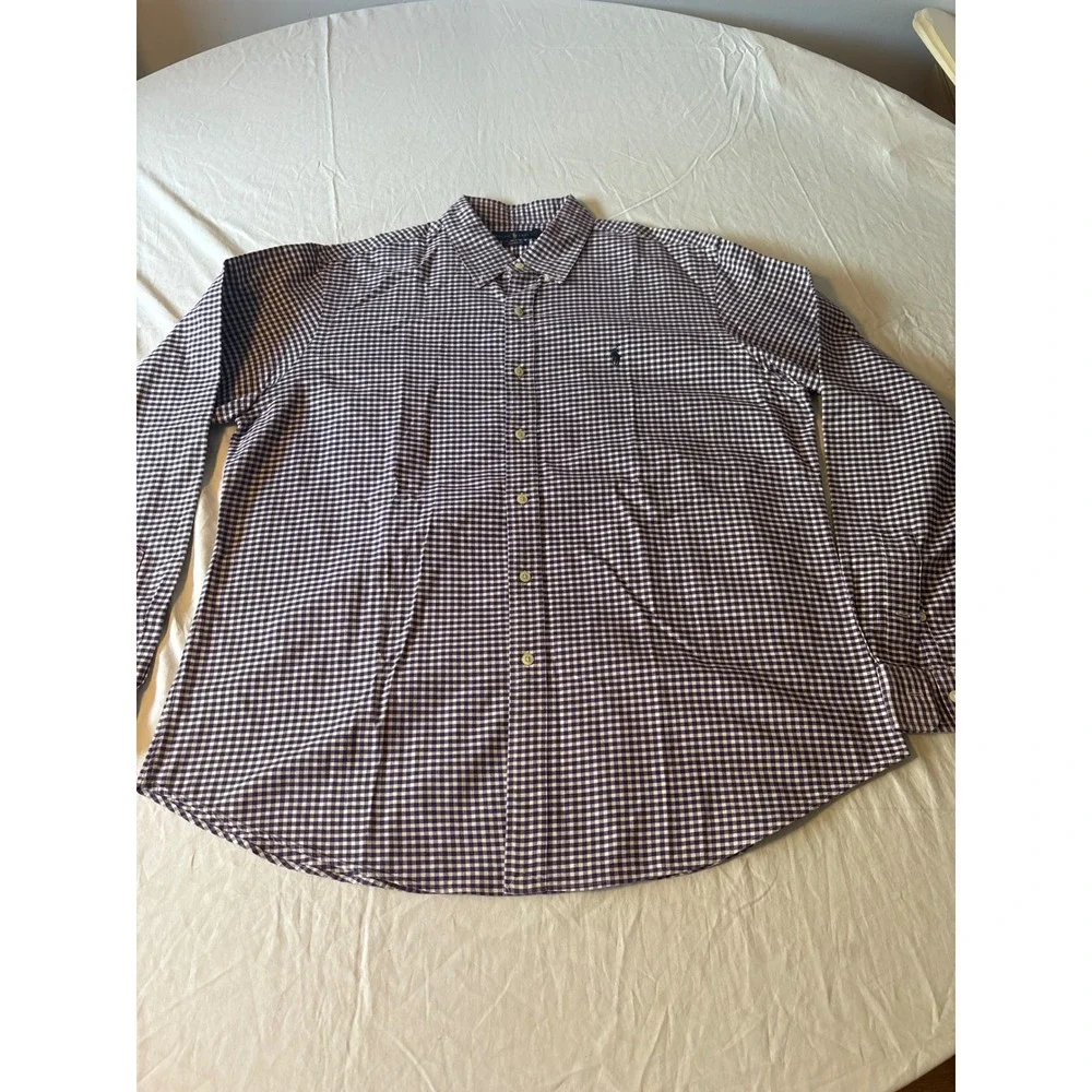 Polo Ralph Lauren Gingham Button Down Mens XL Purple White Preppy‎ Logo